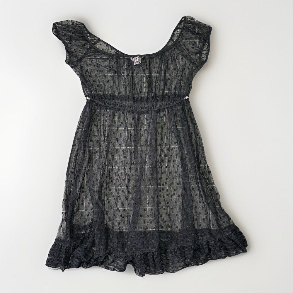 Victoria’s Secret Sheer Babydoll Black Polka Dot Sz S Whimsygoth Croquette Y2K